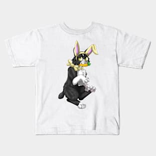 Bobtail BunnyCat: Tuxedo Bicolor (Yellow) Kids T-Shirt